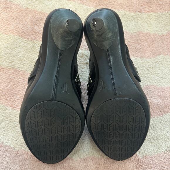 Frye Shelby Black Studded Ring‎ Mule Clogs Heeled Slip-On Leather Western Boho - Picture 7 of 9